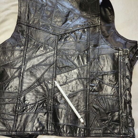 Genuine Leather Motorcycle Vest For Men Size Medium Black Buffallow Leather A3 - Picture 10 of 12
